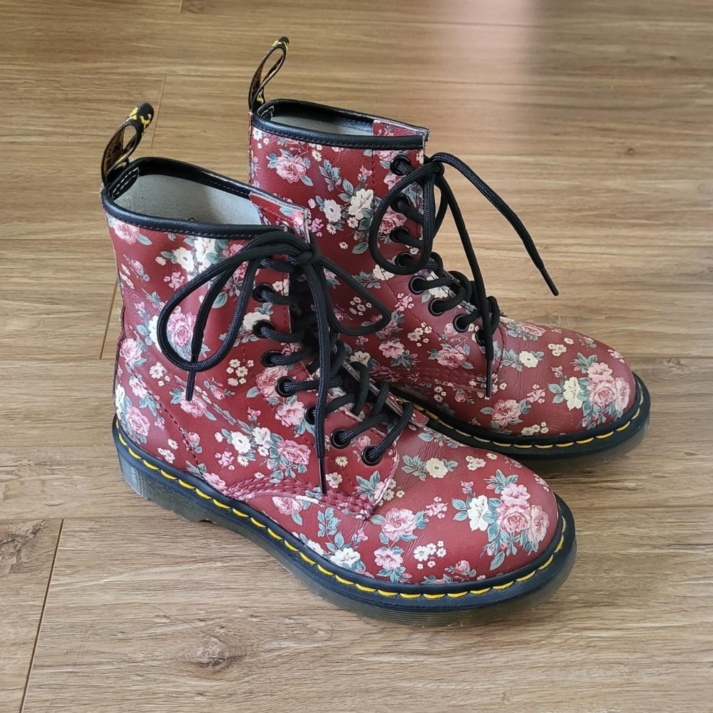 Dr. Martens 1460 Burgundy Rose Floral Boots